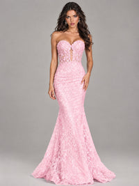 Strapless Corset Mermaid Prom Dress Lace Appliqué Formal Gown