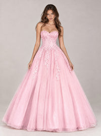 Strapless Sweetheart Tulle Ball Gown Prom Dress with Lace Appliques