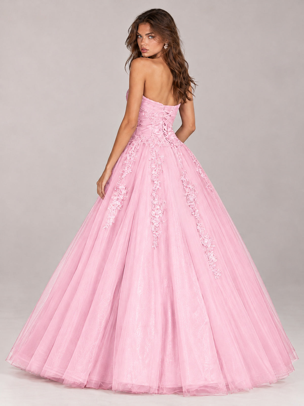Strapless Sweetheart Tulle Ball Gown Prom Dress with Lace Appliques