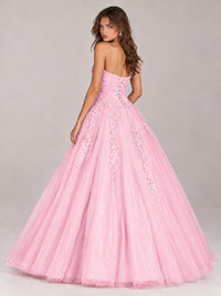 Strapless Sweetheart Tulle Ball Gown Prom Dress with Lace Appliques