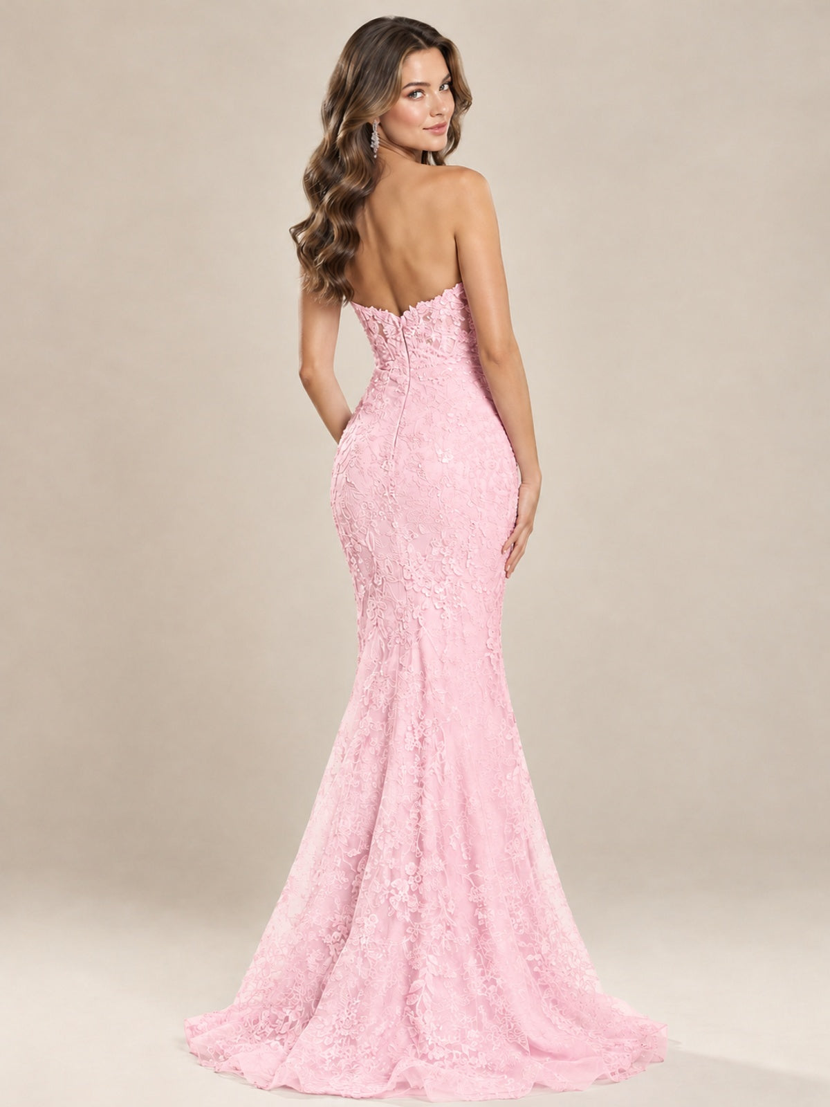 Strapless Corset Mermaid Prom Dress with Floral Lace Appliqué