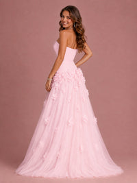 Blush Pink Strapless Sweetheart 3D Floral Tulle Ball Gown Prom Dres
