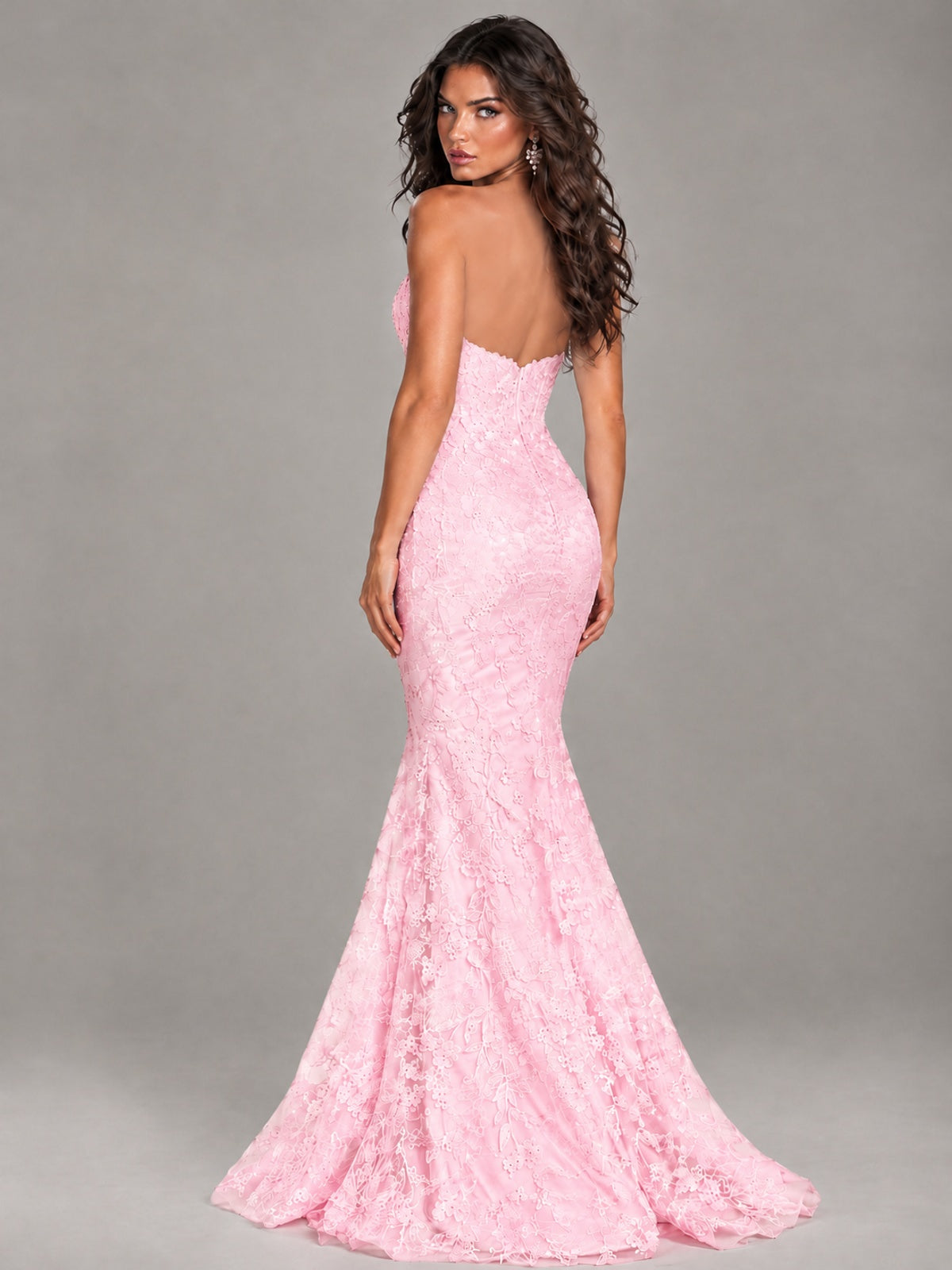Strapless Corset Mermaid Prom Dress Lace Appliqué Formal Gown