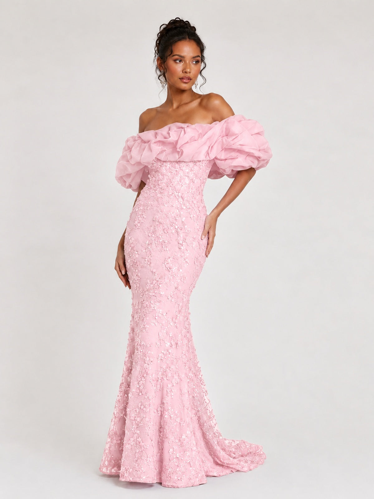 Sequin Off-Shoulder Ruffle Mermaid Prom Dress