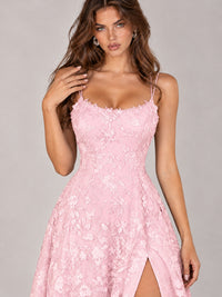 Floral Lace A-Line Prom Dress with Spaghetti Straps & High Slit