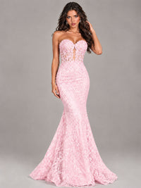 Strapless Corset Mermaid Prom Dress Lace Appliqué Formal Gown