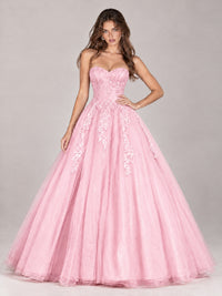 Strapless Sweetheart Tulle Ball Gown Prom Dress with Lace Appliques