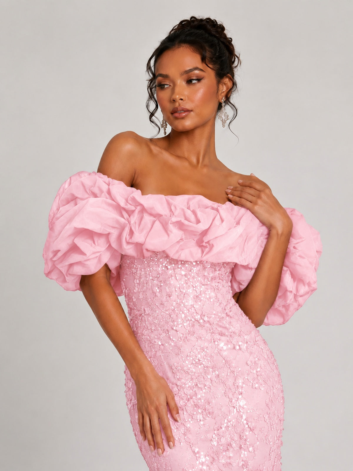 Sequin Off-Shoulder Ruffle Mermaid Prom Dress