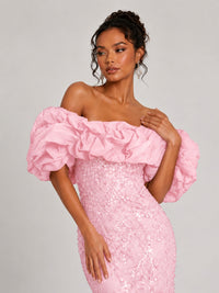 Sequin Off-Shoulder Ruffle Mermaid Prom Dress