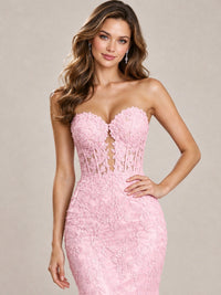 Strapless Corset Mermaid Prom Dress with Floral Lace Appliqué
