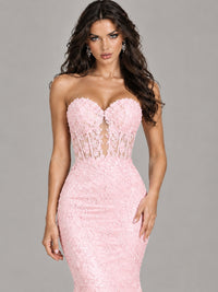 Strapless Corset Mermaid Prom Dress Lace Appliqué Formal Gown