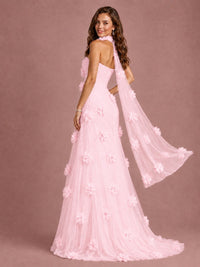 Blush Pink Strapless Sweetheart 3D Floral Tulle Mermaid Prom Dress