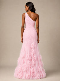 Blush Pink One Shoulder 3D Floral Mermaid Prom Dress