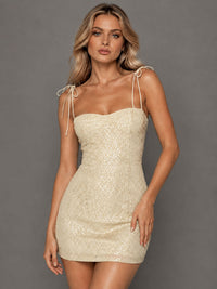 Navy Blue Sequin Spaghetti Strap Mini Dress