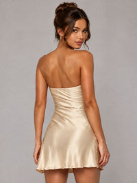 Burnt Orange Strapless Satin Mini Dress