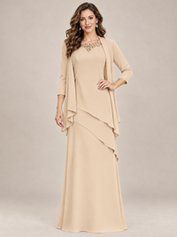 Dusty Blue Two-Piece Chiffon Mother of the Bride Dress with Jacket