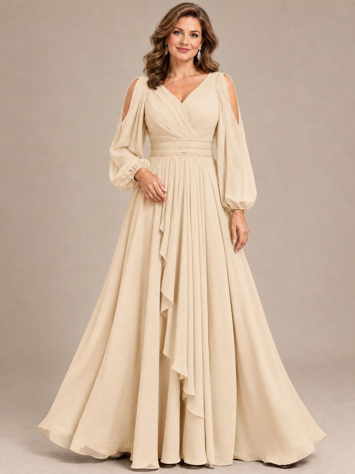 Plum A-Line Mother of the Bride Dress with Cold Shoulder Sleeves