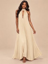 Rust Orange Pleated Halter Neck Maxi Dress