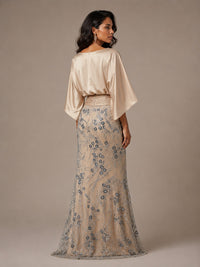 Champagne Embellished Mother of the Bride Dress with Cape Sleeves