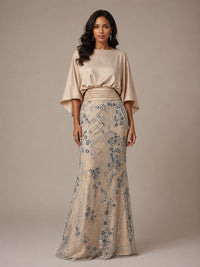 Champagne Embellished Mother of the Bride Dress with Cape Sleeves