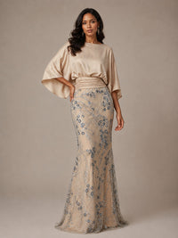 Champagne Embellished Mother of the Bride Dress with Cape Sleeves
