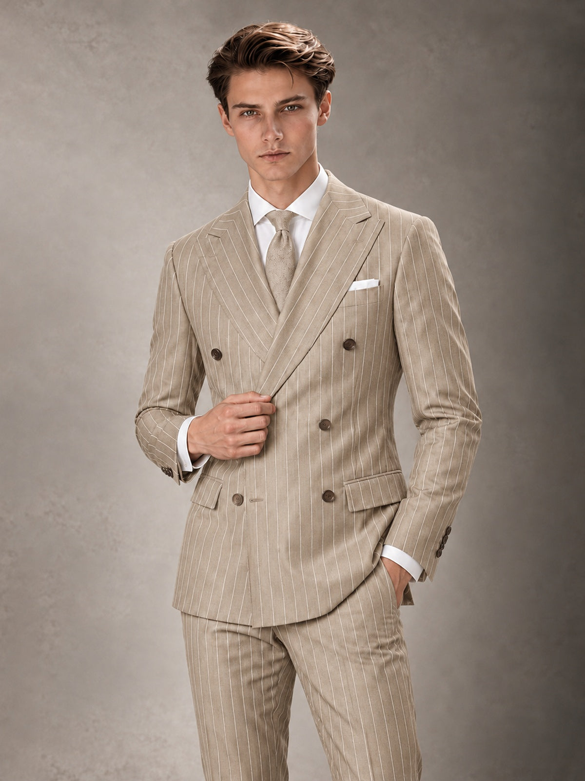 Double Breasted Pinstripe Men's Suit 2 Piece (Jacket & Pants) for Wedding & Formal Prom