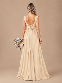 Pleated Chiffon V Neck Wedding Bridesmaid Dresses Floor Length with Slit