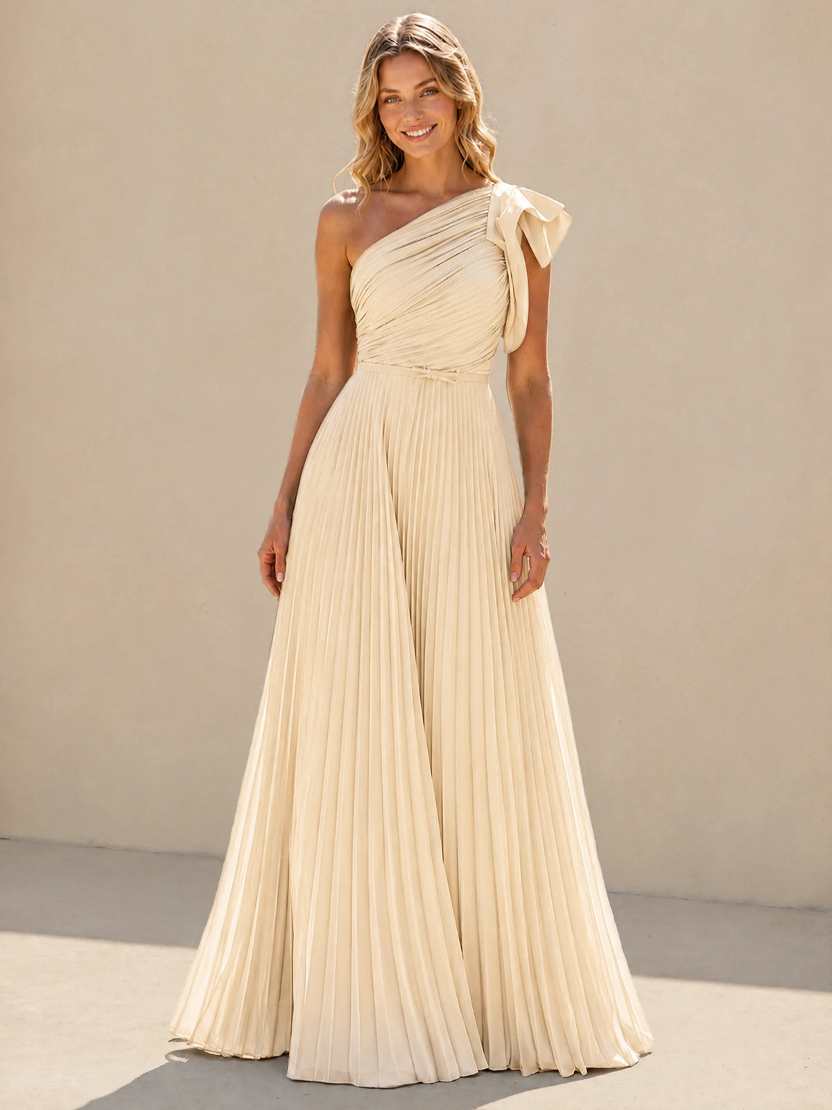 One Shoulder Pleated Chiffon A-Line Floor-Length Bridesmaid Dress