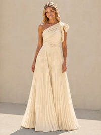 One Shoulder Pleated Chiffon A-Line Floor-Length Bridesmaid Dress