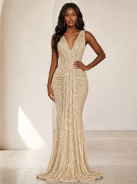 Sequin Mermaid Prom Dress with V-Neck and Ruched Waist
