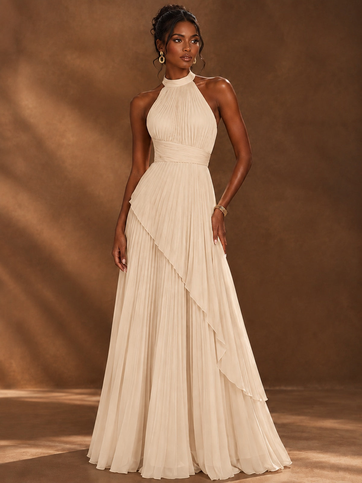 Wrap Pleated Prom Dress Halter A-line Chiffon Formal Wedding Dress