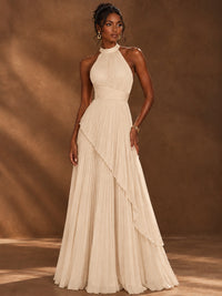 Wrap Pleated Prom Dress Halter A-line Chiffon Formal Wedding Dress