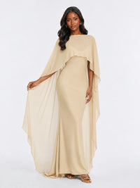 Satin Cape Prom Dresses Meramid Maxi Dress