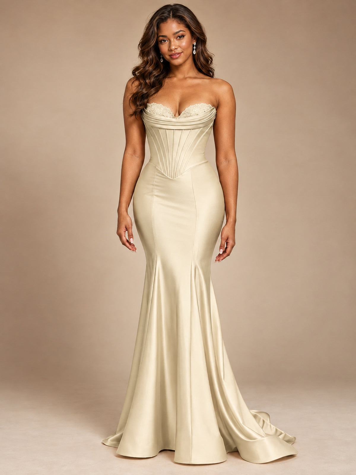 Red Strapless Satin Mermaid Prom Dress with Corset Bodice