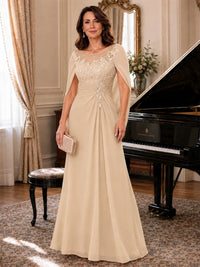 Elegant Applique Chiffon Mother of the Bride Dress with Cape Sleeves