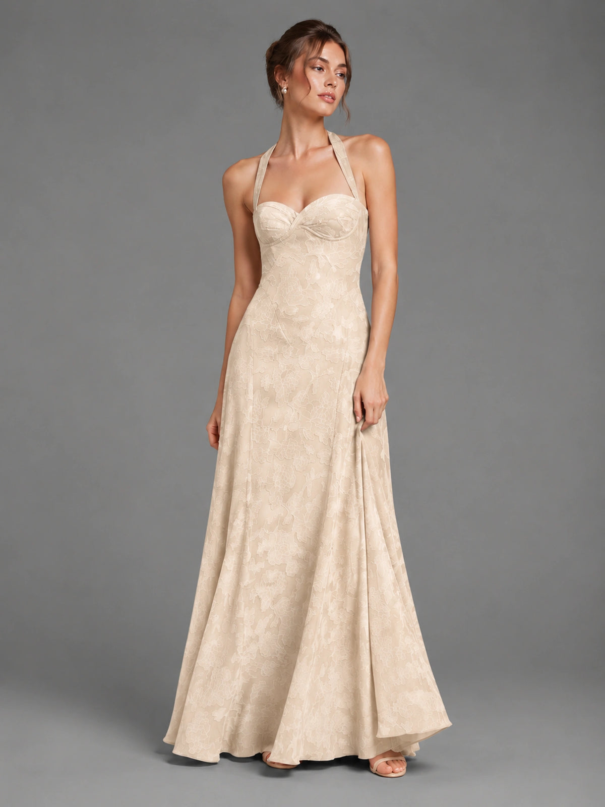 A-Line Halter Floral Chiffon Maxi Dress