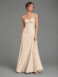 A-Line Halter Floral Chiffon Maxi Dress