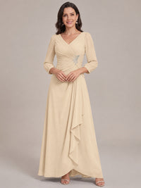 Champagne-Long Sleeve Chiffon Beaded Mother of The Bride Dresses for Women