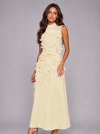 3D Floral Applique High Neck Prom Maxi Dress