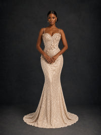 Sequin Mermaid Prom Dress with Floral Applique