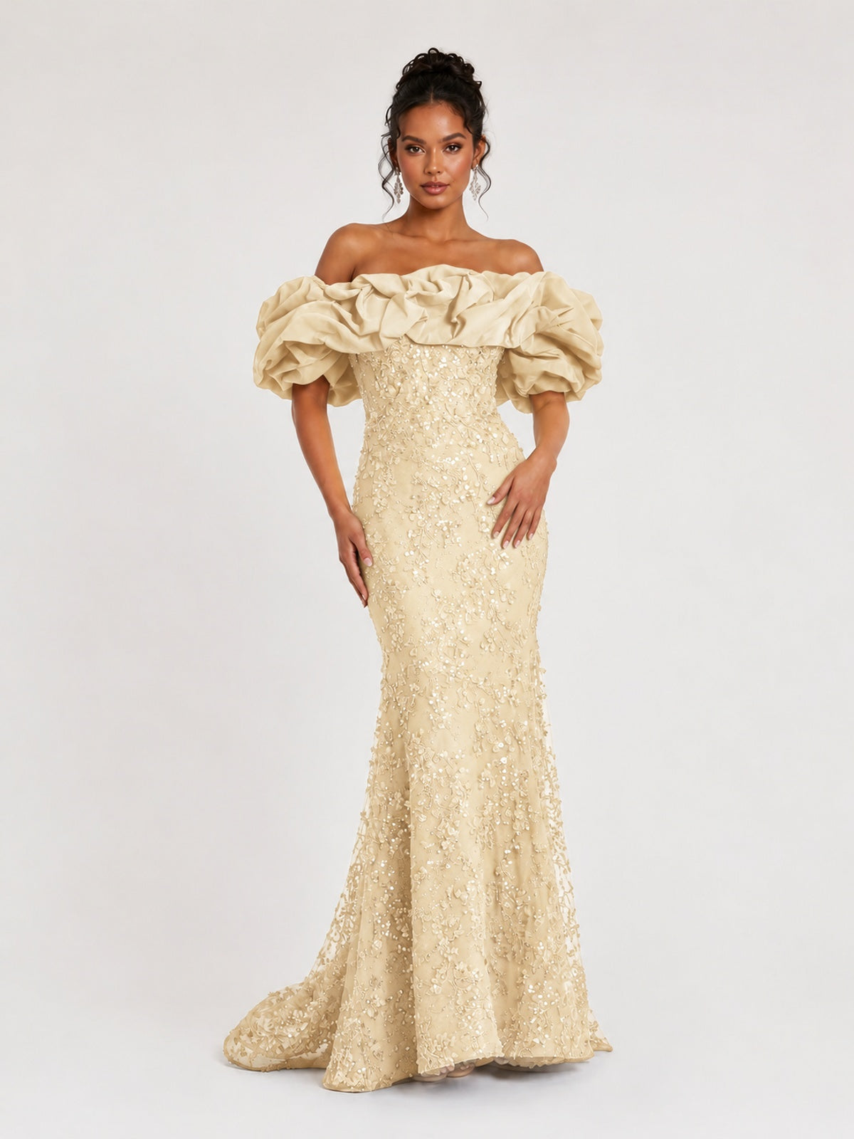 Sequin Off-Shoulder Ruffle Mermaid Prom Dress