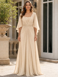 Elegant V-Neck Sequined Chiffon Mother of the Bride Dress with Flutter Sleeves