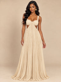 Butter Yellow Pleated Cutout Maxi Dress