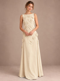 3D Floral Applique Sleeveless Formal Maxi Dress