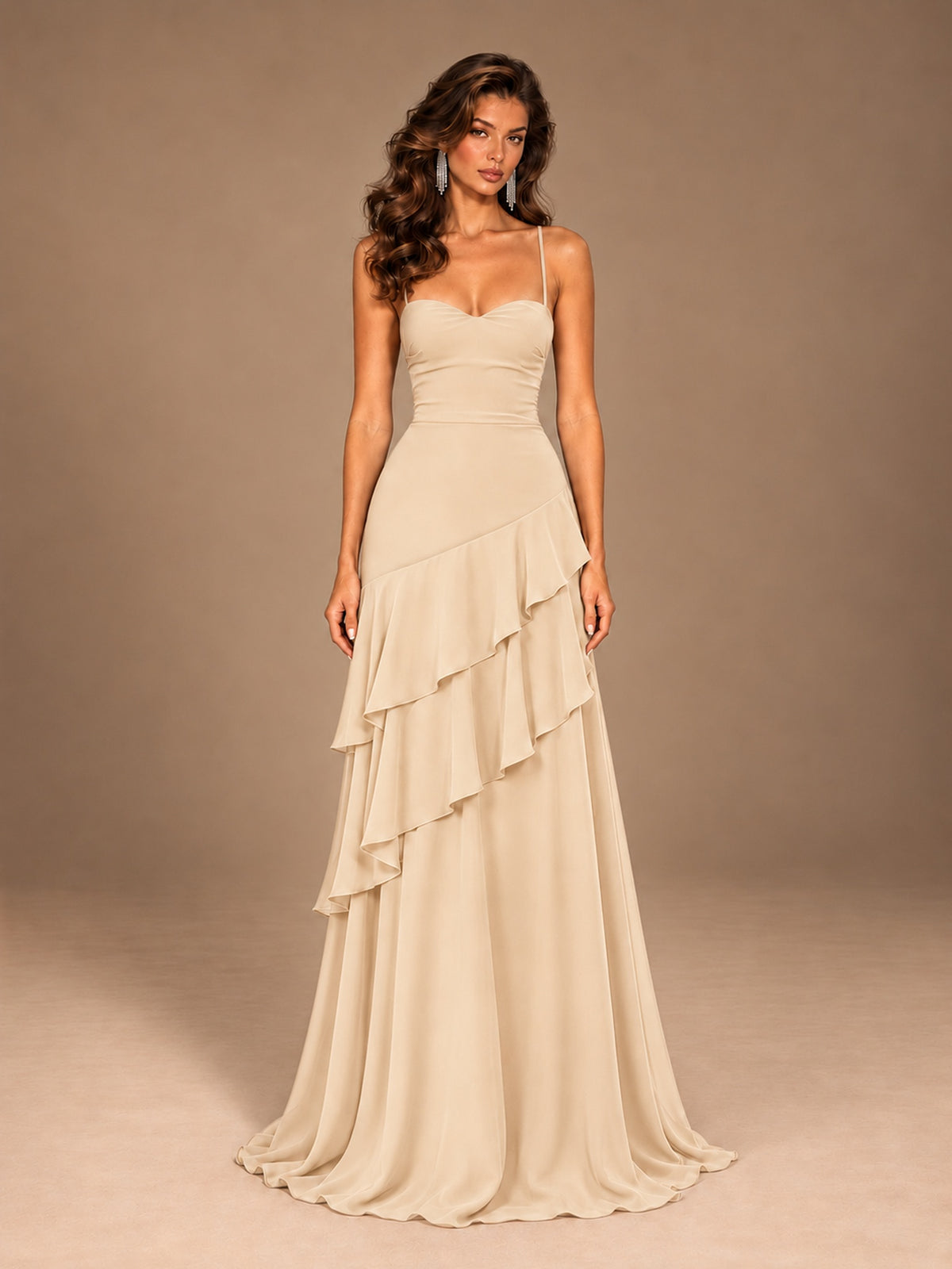 Sweetheart A-Line Ruffle Prom Dress with Spaghetti Straps