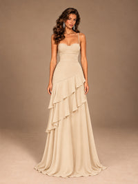 Sweetheart A-Line Ruffle Prom Dress with Spaghetti Straps