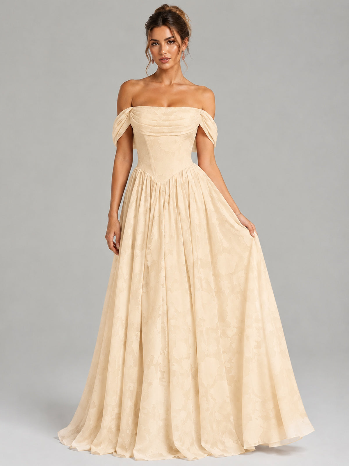 Off Shoulder Jacquard A-Line Maxi Dress