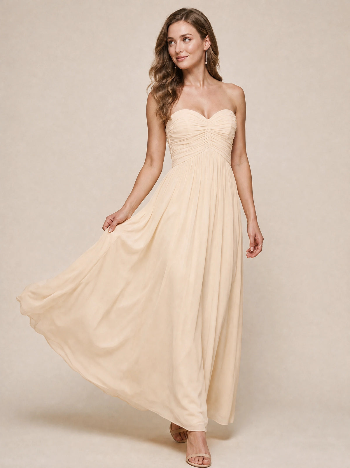 Strapless Pleated Chiffon A-Line Bridesmaid Dress