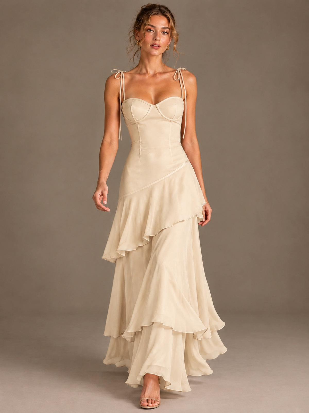Spaghetti Strap Tiered Ruffles Chiffon Prom Dress