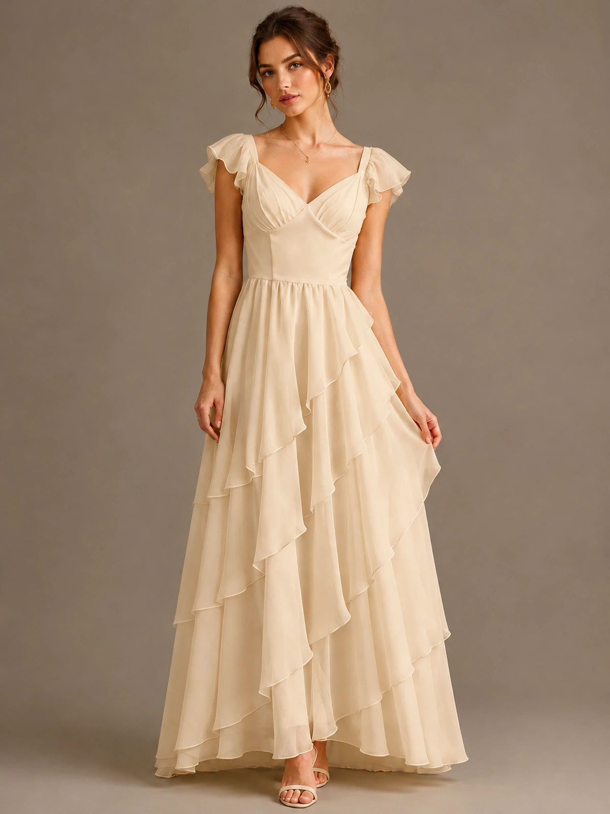 Ruffle Tiered V Neck Maxi Dress